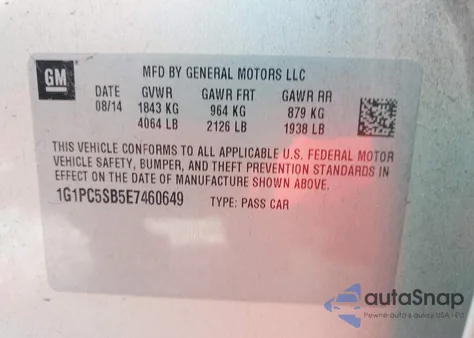 2014 Chevrolet Cruze 1Lt Auto z USA, uszkodzony, nr VIN 1G1PC5SB5E7460649